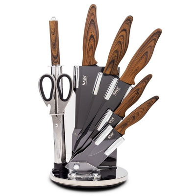 Knife Set Steel Black with Holder 8 pcs