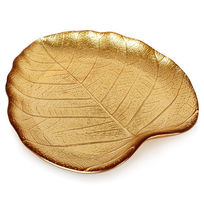 Serving Platter Glass Golden Leaf 18x16 cm