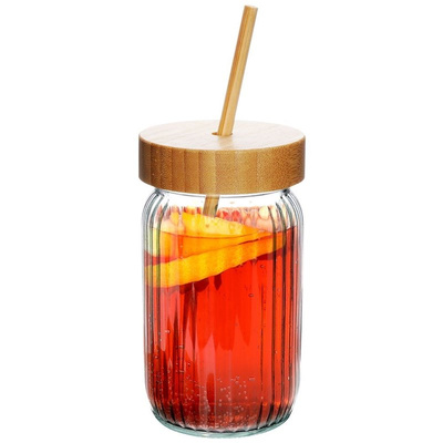 Drinking Jar Glass with Screw Cap and Straw 500 ml