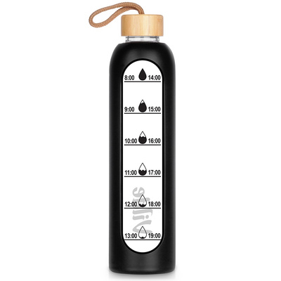 Water Bottle Glass with Silicone Sleeve Black 1 l
