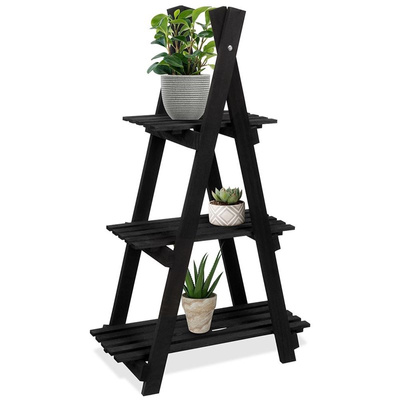 Plant Stand Wooden Black 3-Level 90 cm