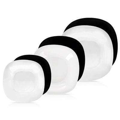 Dinnerware Set Glass White Black LUNA 18 pcs