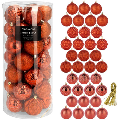 Bombki choinkowe nietłukące czerwone 6 cm 35 szt.