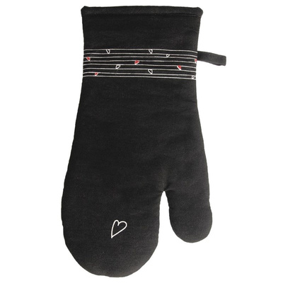 Oven Glove Cotton Black with Magnet HEART 30 cm