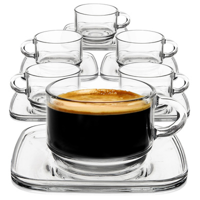 Cup and Saucer Glass 250 ml 6 pcs