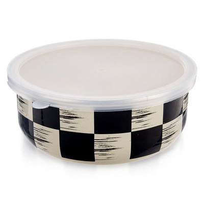 Bowl Enamel with Lid CHECKERBOARD 15.5 cm, 800 ml