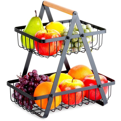 Fruit Basket Metal Black 2-Level 27x17.5x29 cm