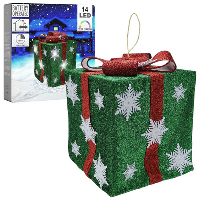 Lighted Gift Box Green 14 LED 46 cm