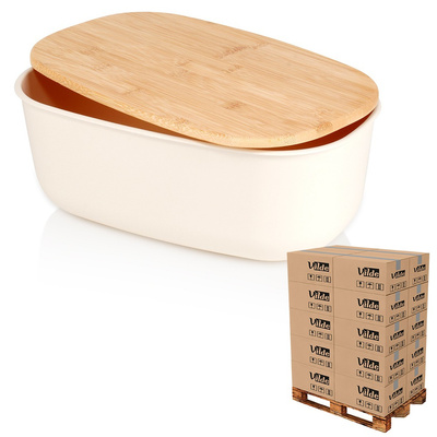 Chlebak z deską bambusową kremowy 39x23,5x15,5 cm (paleta 84 szt.)