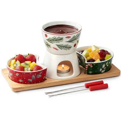 Zestaw do fondue porcelanowy na tacy 6 el.