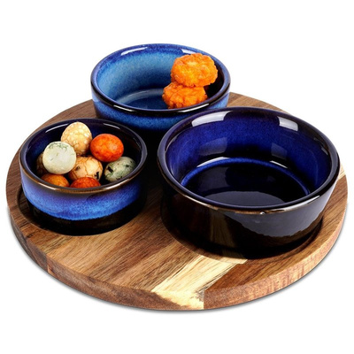 Snack Bowls Ceramic on Tray 20 cm 4 pcs