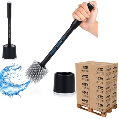 Toilet Brush Silicone with Stand and Liquid Dispenser Black 40 cm (pallet of 240 pcs)