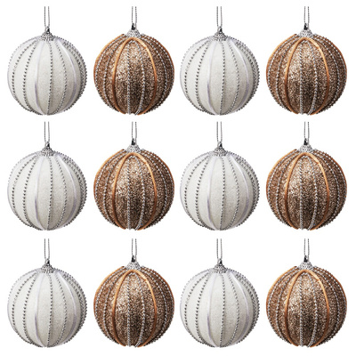 Christmas Baubles Unbreakable White Champagne 8 cm 12 pcs