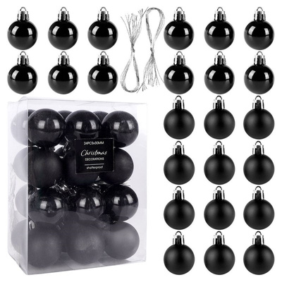 Christmas Baubles Black Unbreakable 3 cm 24 pcs