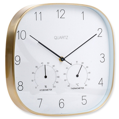 Wall Clock with Thermometer Hygrometer White Golden 28.5 cm