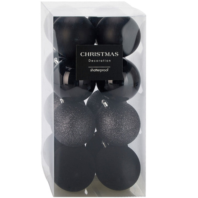 Bombki choinkowe nietłukące czarne 8 cm 16 szt.
