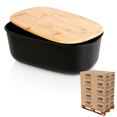Chlebak z deską bambusową czarny 39x23,5x15,5 cm (paleta 84 szt.)