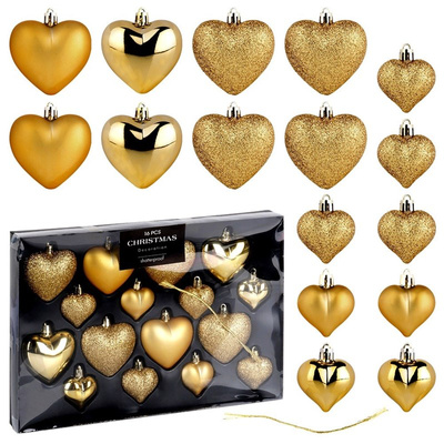 Christmas Baubles Unbreakable Hearts Golden 6.5/4.5 cm 16 pcs