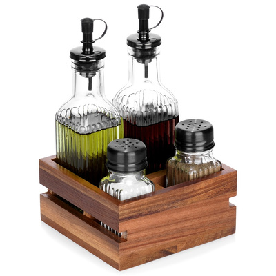 Oil and Vinegar Bottles, Salt and Pepper Shakers with Holder 5 pcs