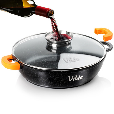 Frying Pan Granite Deep with Glass Lid 24 cm, 2.1 l
