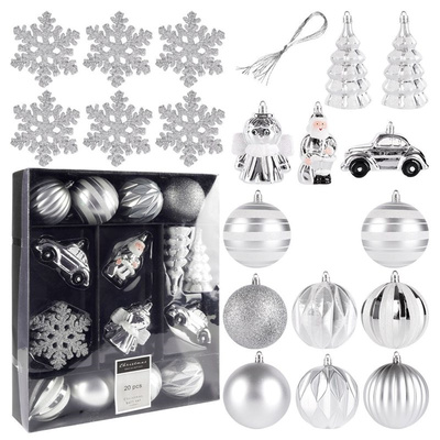 Christmas Baubles Silver Unbreakable 20 pcs