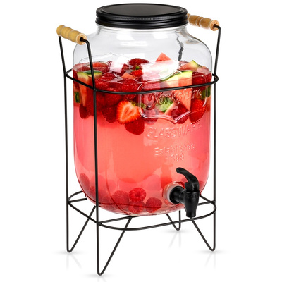 Słój do napojów z kranikiem i stojakiem czarny 8 l
