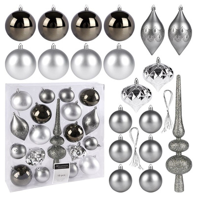 Christmas Baubles Silver Unbreakable 19 pcs