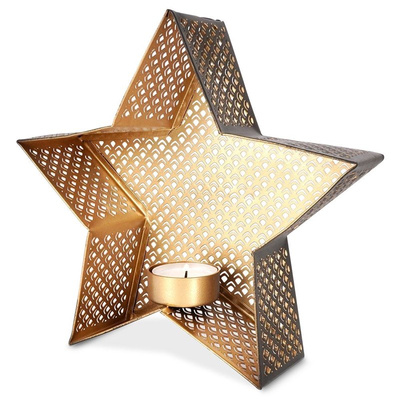 Candle Holder Aluminum Golden Star 21x20 cm