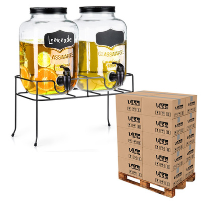 Beverage jar with tap and stand glass black 2x4 l 3-piece set (pallet of 54 pcs)