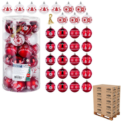 Bombki choinkowe nietłukące czerwone białe 6 cm 30 szt. (paleta 144 szt.)