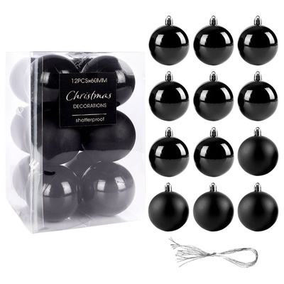 Christmas Baubles Black Unbreakable 6 cm 12 pcs