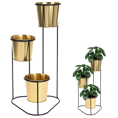 Plant Stand Metal Golden 3-Level