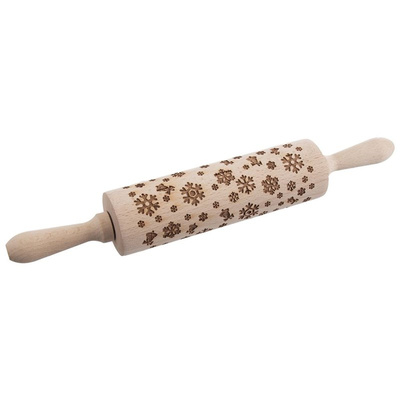 Embossing Rolling Pin Wooden Rotating Snowflakes 38 cm