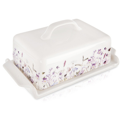 Maselniczka porcelanowa biała kwiaty LOUKA