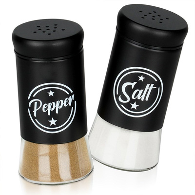 Black glass salt and pepper shakers, 2 pcs