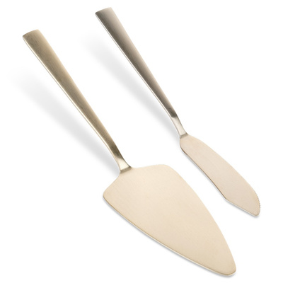 Cake Server and Knife Steel Golden 2 szt.