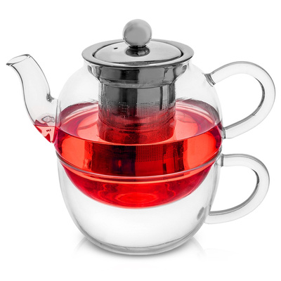 Dzbanek z filiżanką do herbaty szklany z zaparzaczem 300+350 ml 2 el.