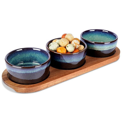 Snack Bowls Ceramic on a Tray 29,5 cm 3 pcs