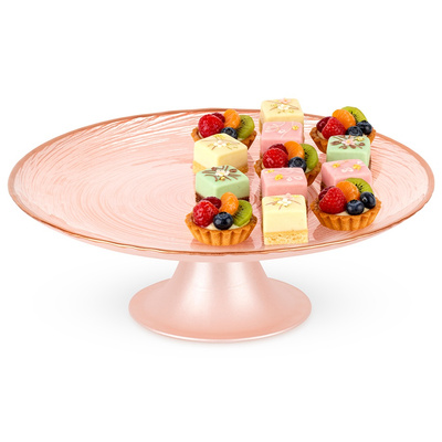 Patera na tort na nóżce szklana różowa 21 cm